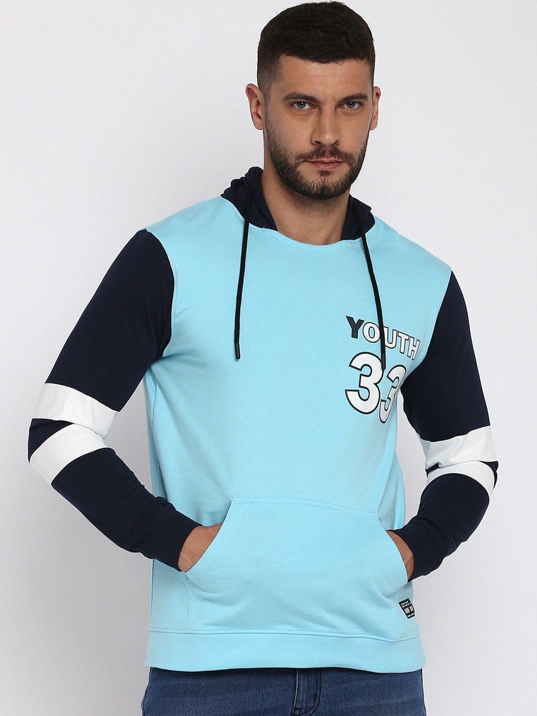 

abof Men Blue Hooded Sweatshirt