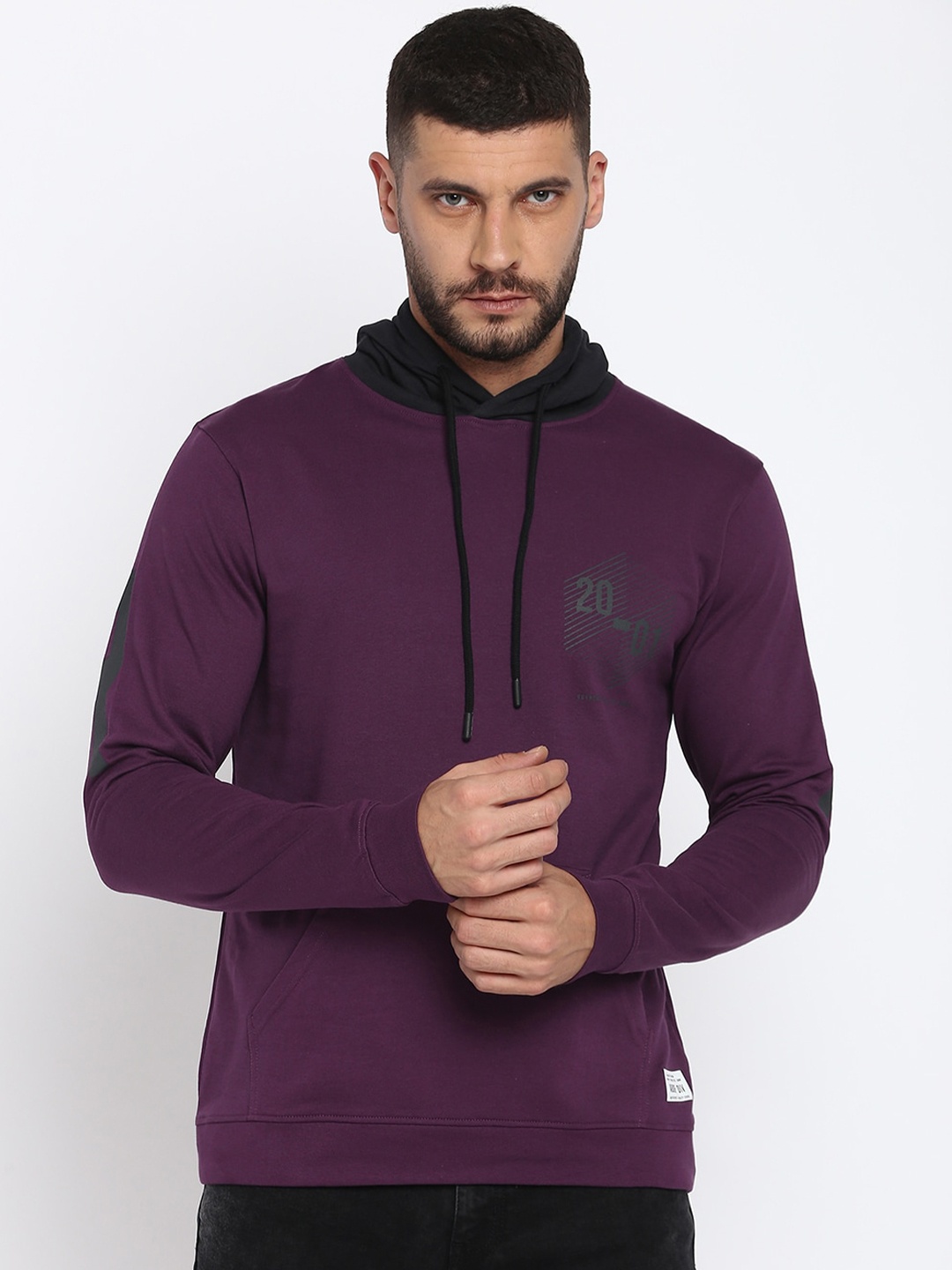 

abof Men Purple Hooded Sweatshirt