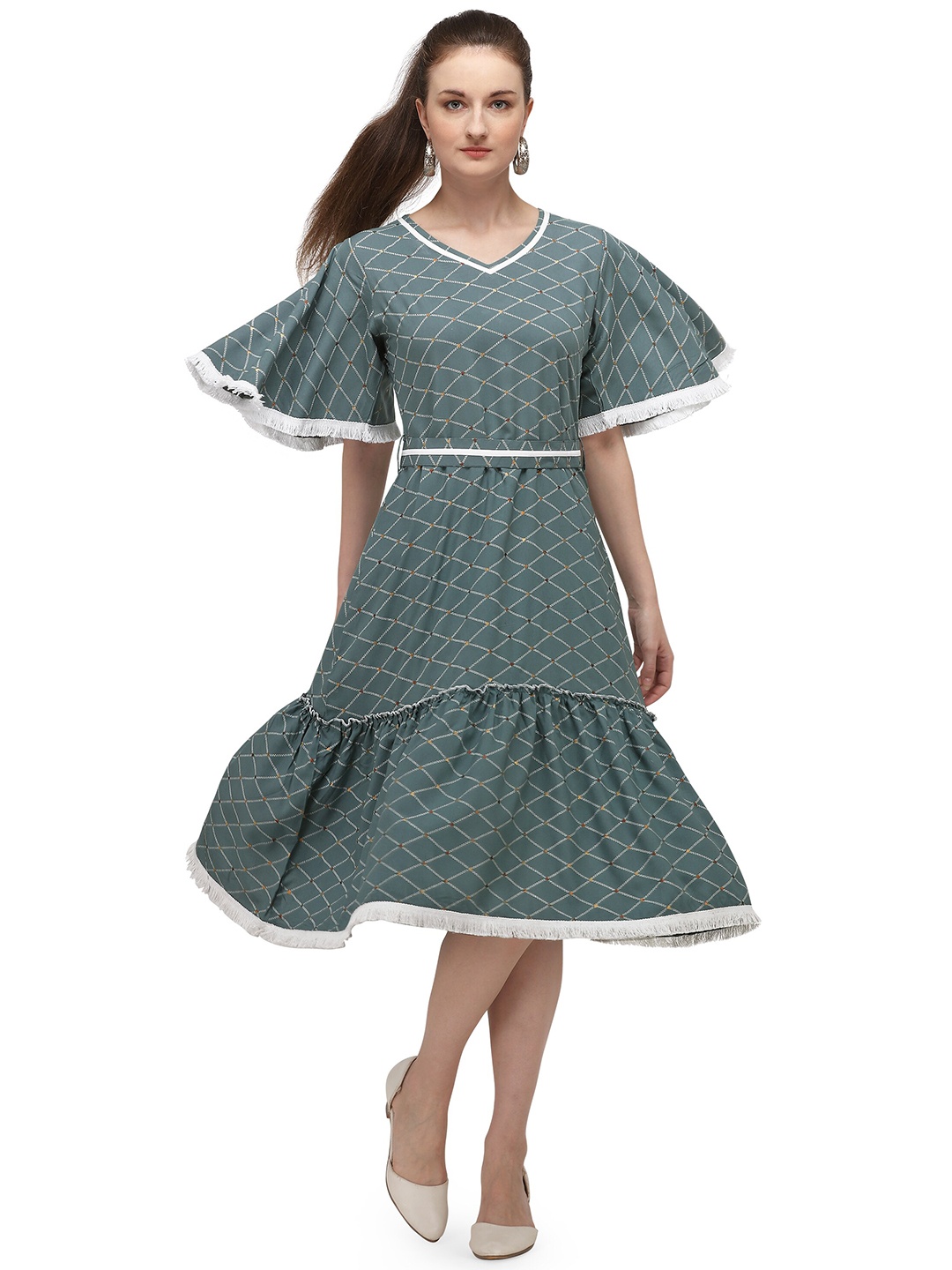 Shopping Queen Green Floral A-Line Dress