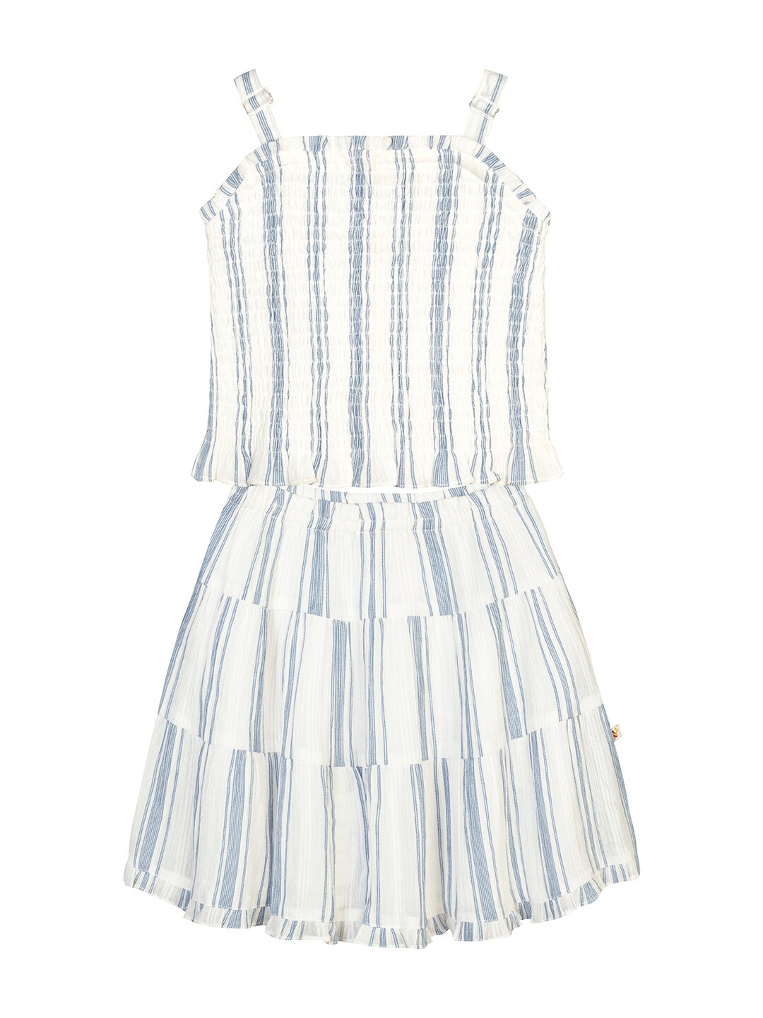 

Budding Bees Girls Off White & Blue Striped Cotton Top with Skirt