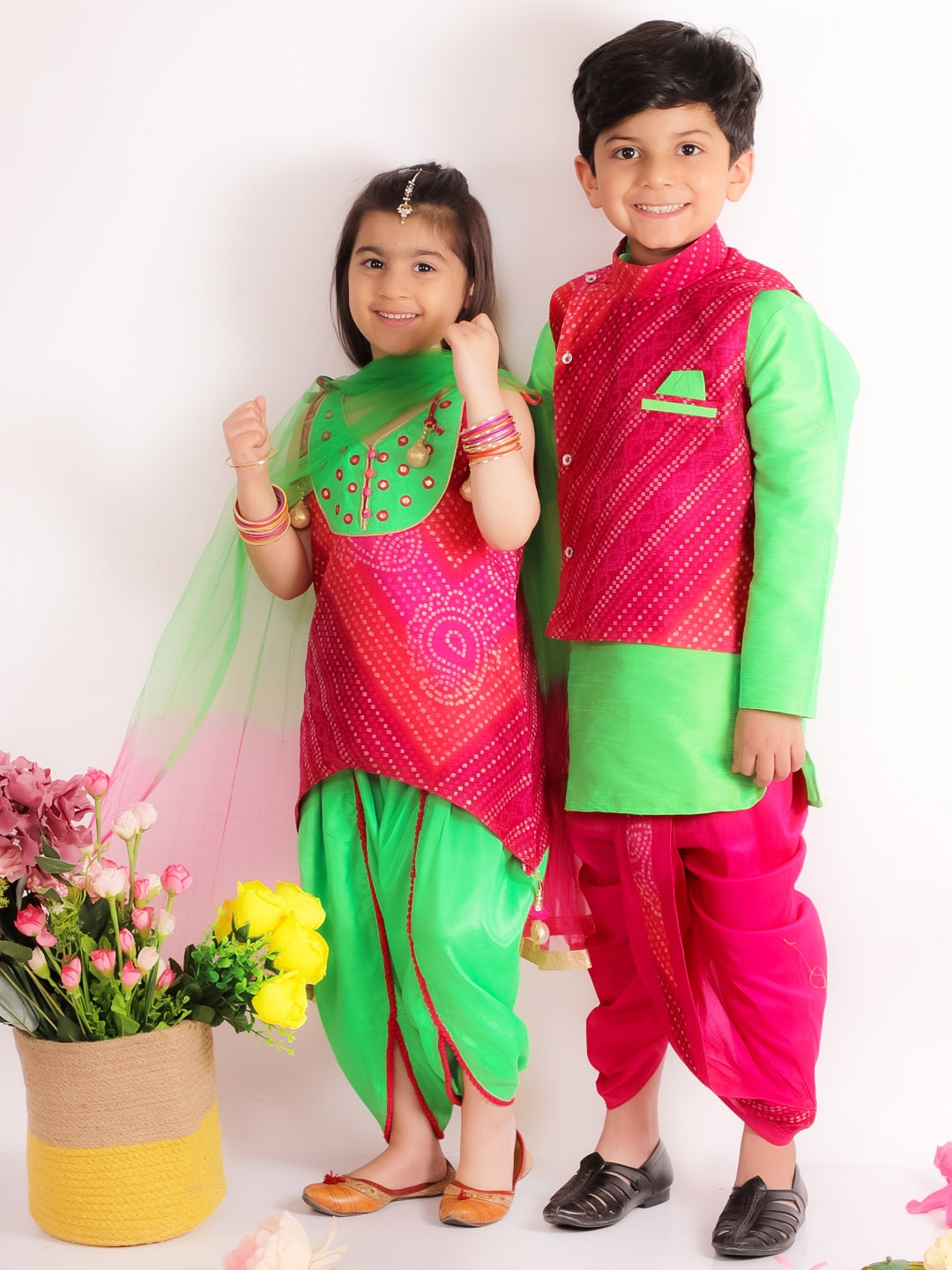 

KID1 Boys Pink Printed Kurta with Dhoti Pants & Jacket