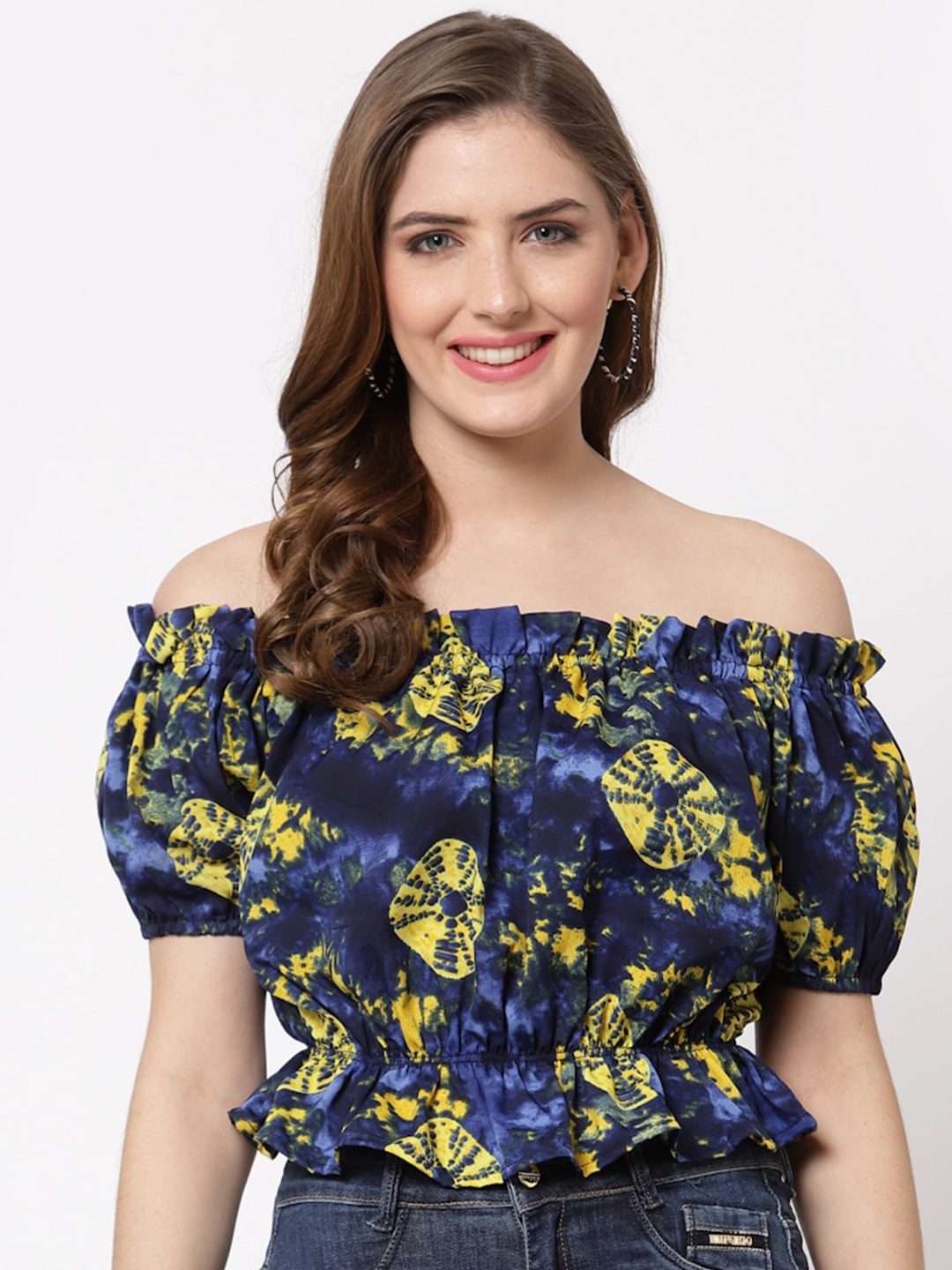 

Just Wow Multicoloured Floral Print Off-Shoulder Crepe Bardot Top, Multi