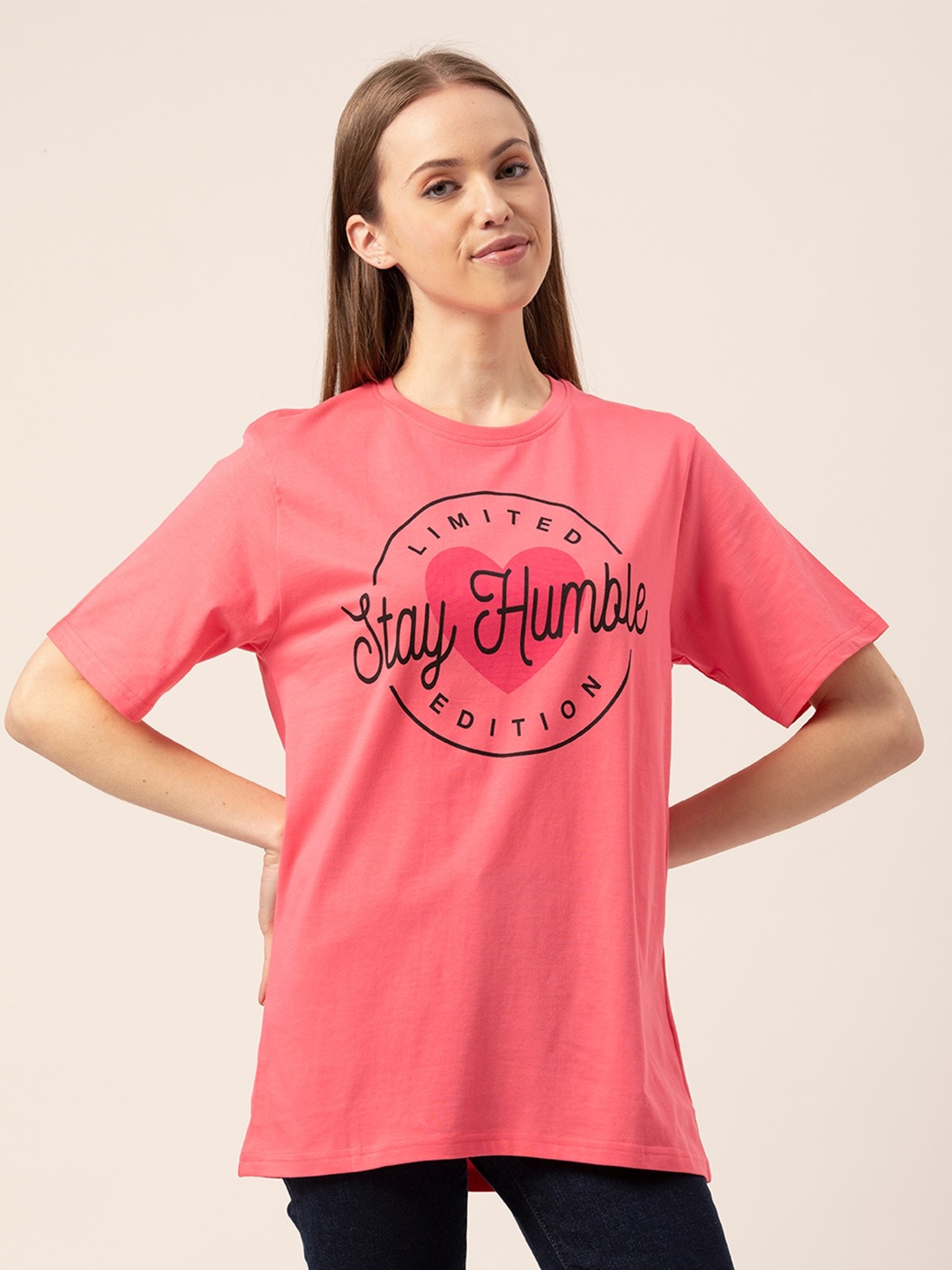 

Lounge Dreams Typography Printed Pure Cotton Oversized T-shirt, Pink