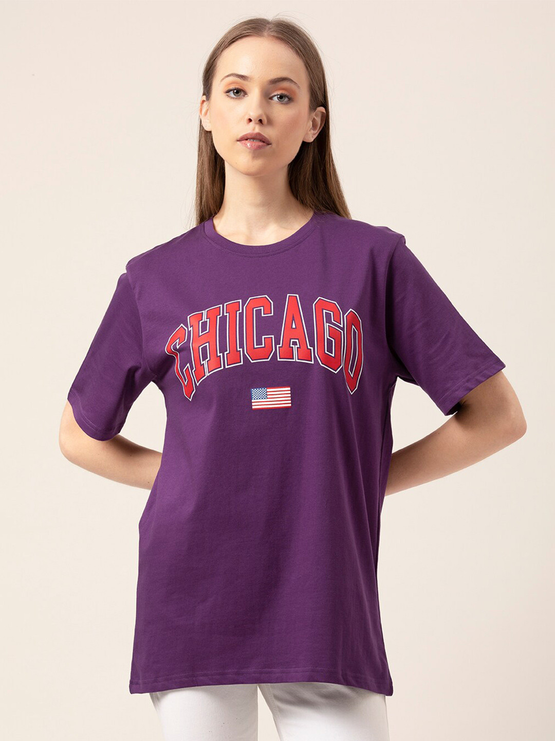 

Lounge Dreams Typography Printed Pure Cotton Oversized T-shirt, Purple