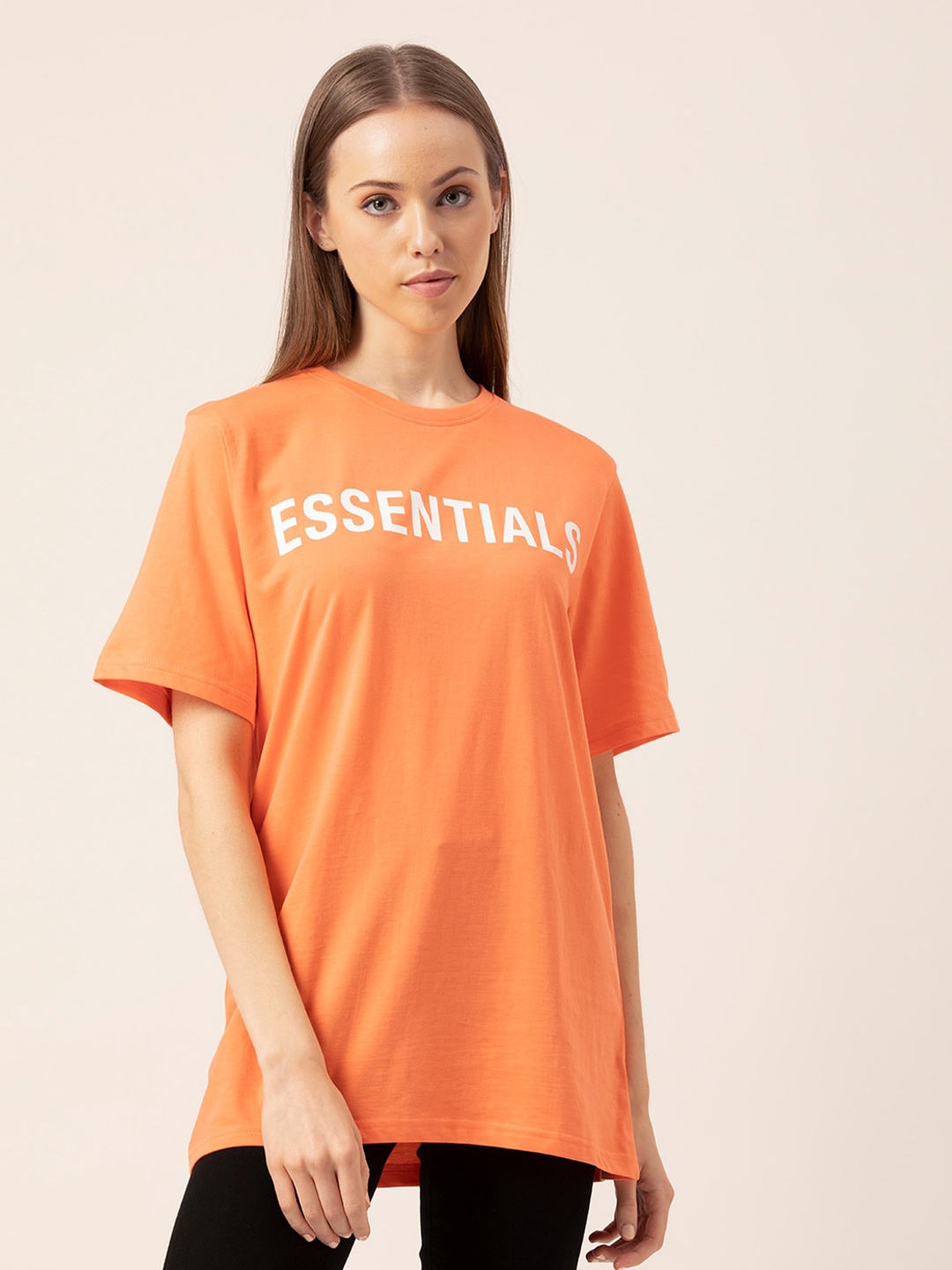 

Lounge Dreams Women Typography Printed Pure Cotton Oversized T-shirt, Peach