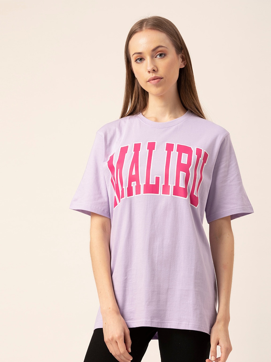 Lounge Dreams Typography Printed Pure Cotton Oversized T-shirt, Lavender