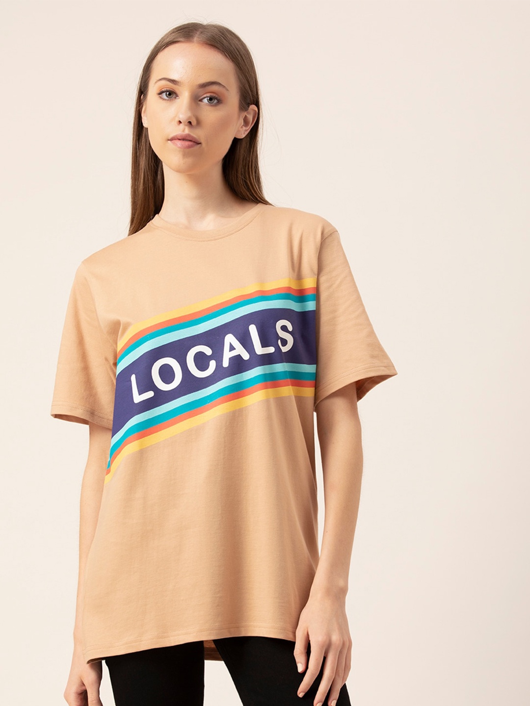 

Lounge Dreams Typography Printed Applique Pure Cotton Oversized T-shirt, Beige