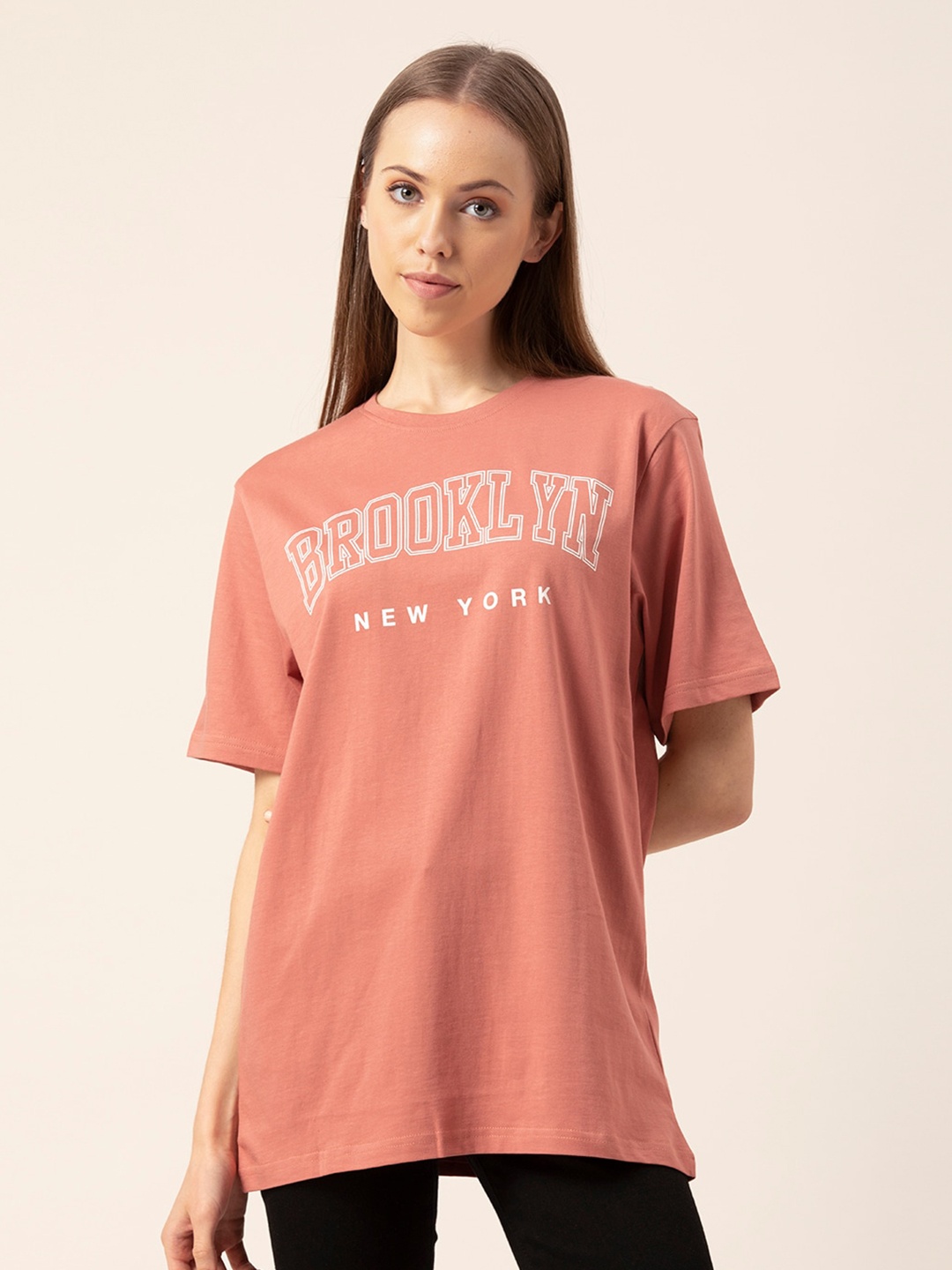 

Lounge Dreams Typography Printed Pure Cotton Oversized T-shirt, Pink