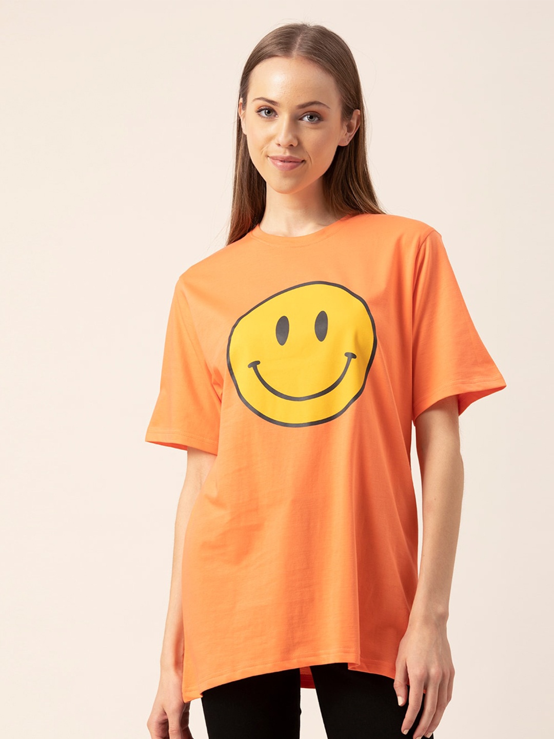 

Lounge Dreams Women Peach-Coloured Printed Applique Oversized T-shirt