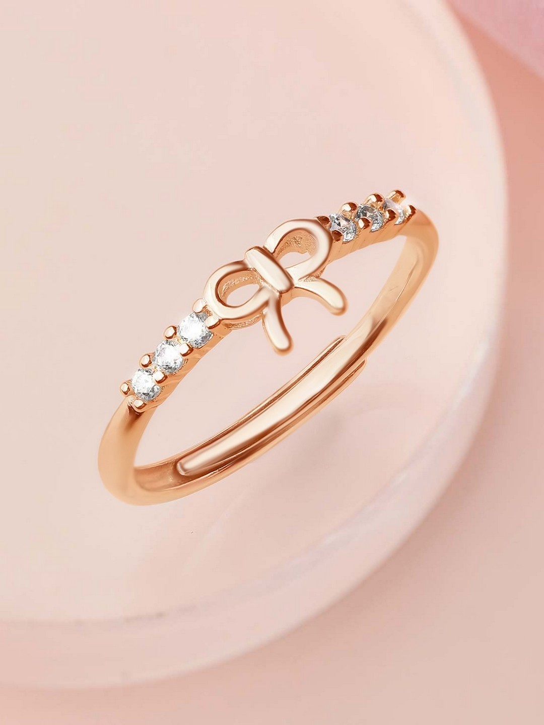 

Zavya Women Rose Gold Plated 925 Sterling Silver CZ Studded Adjustable Ring with Bow Upper