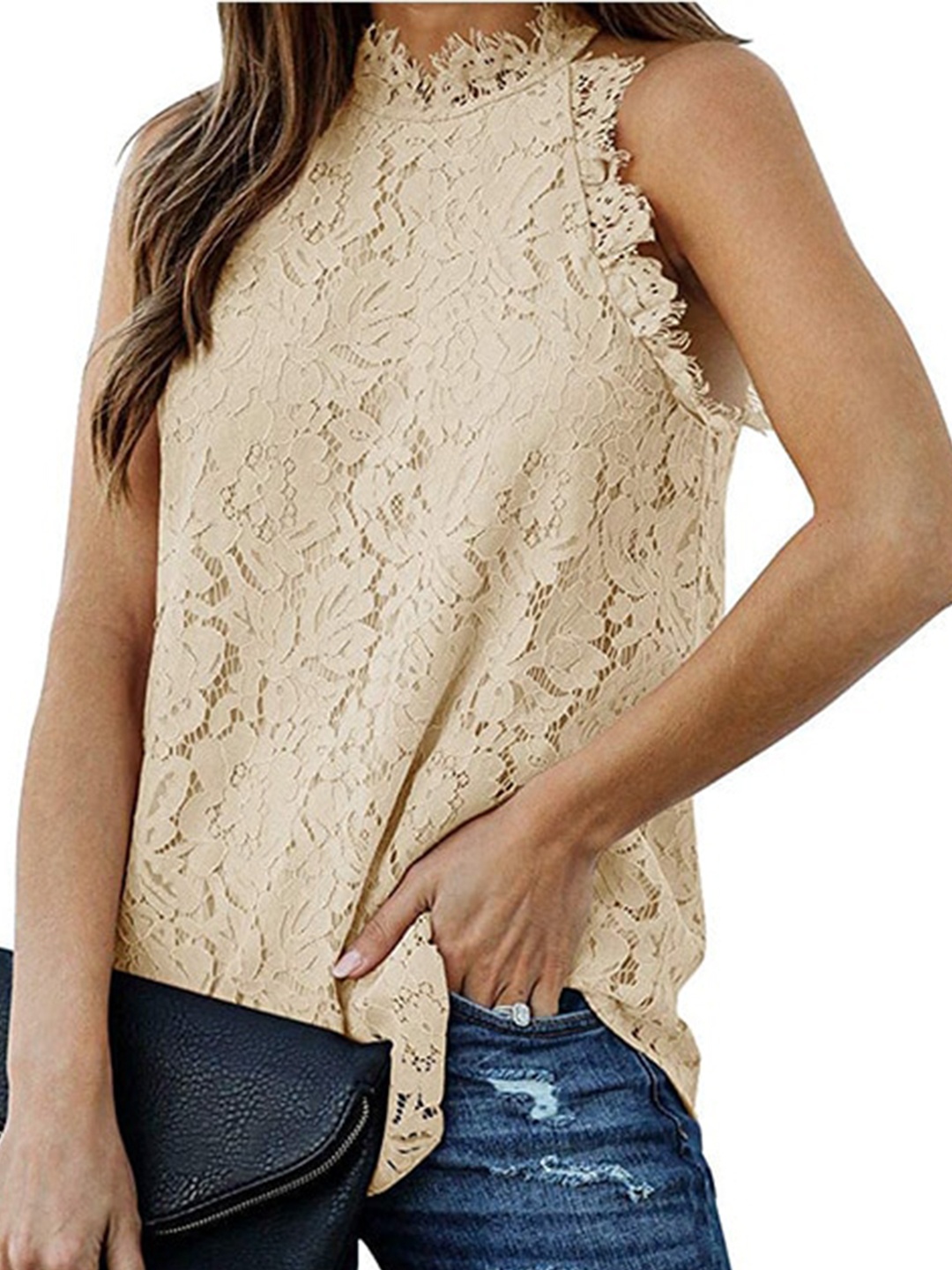 

BoStreet Cream-Coloured Mandarin Collar Top