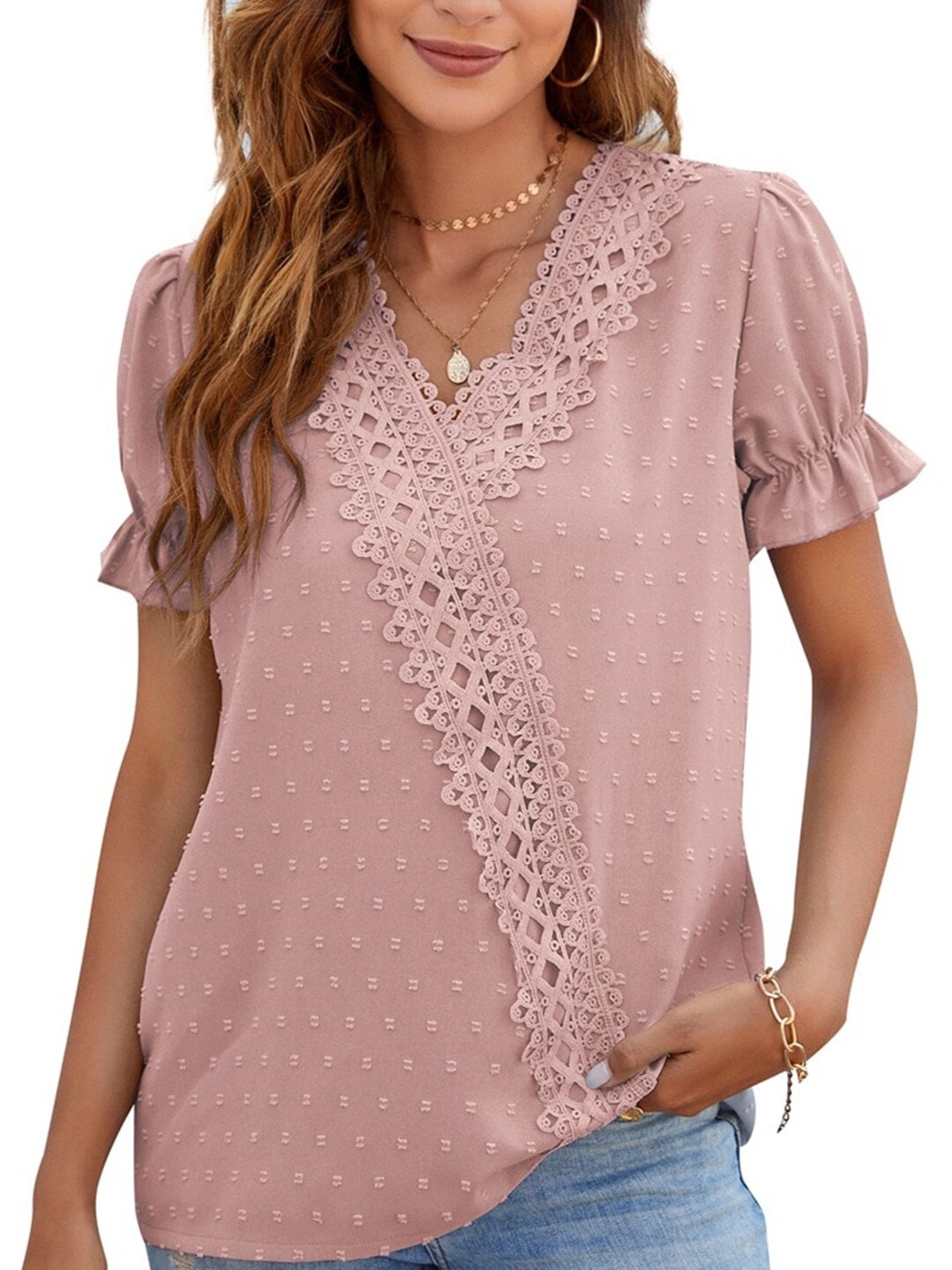 

BoStreet Nude-Coloured Self Design Top