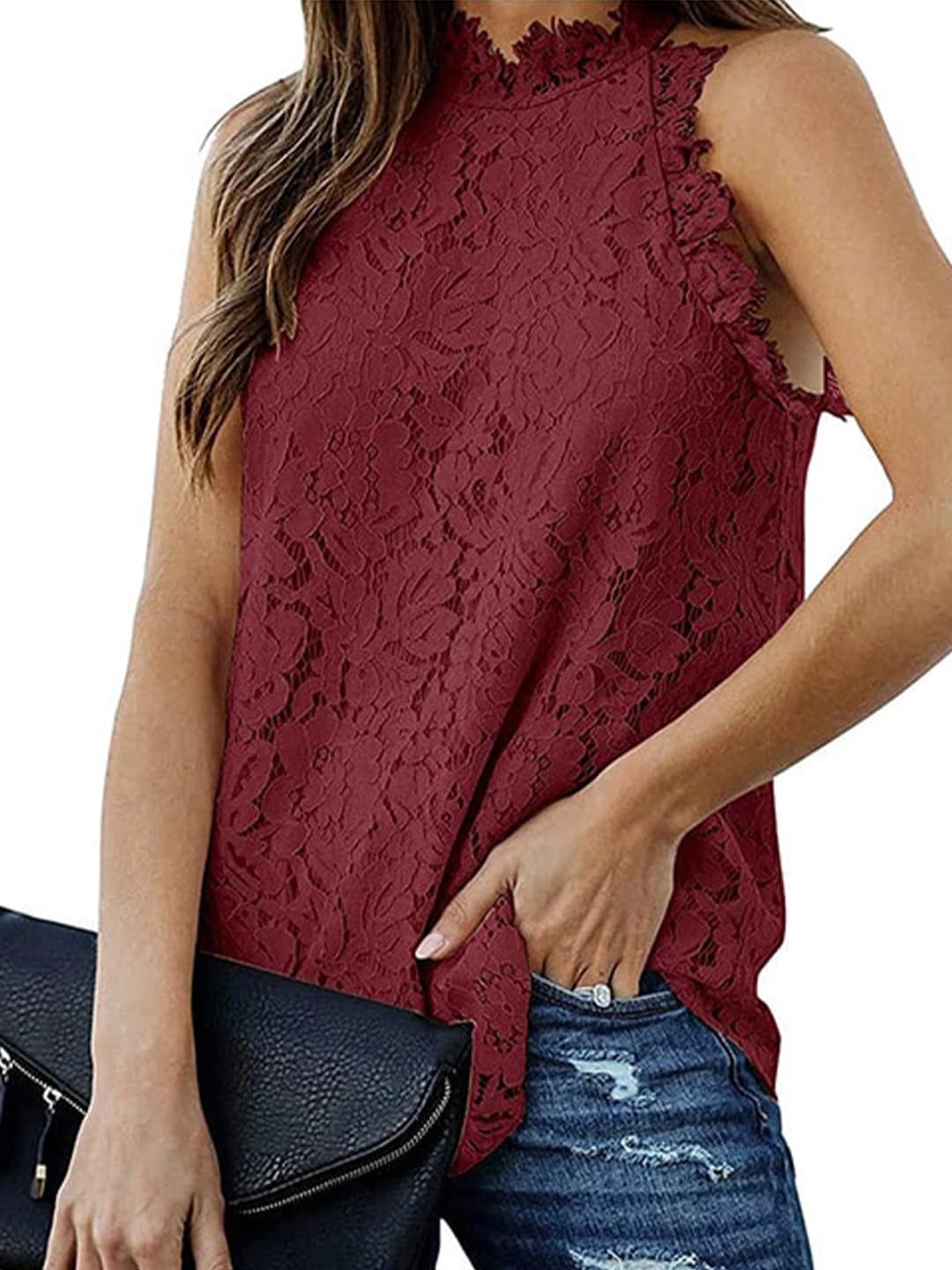 

BoStreet Maroon Self Design Top