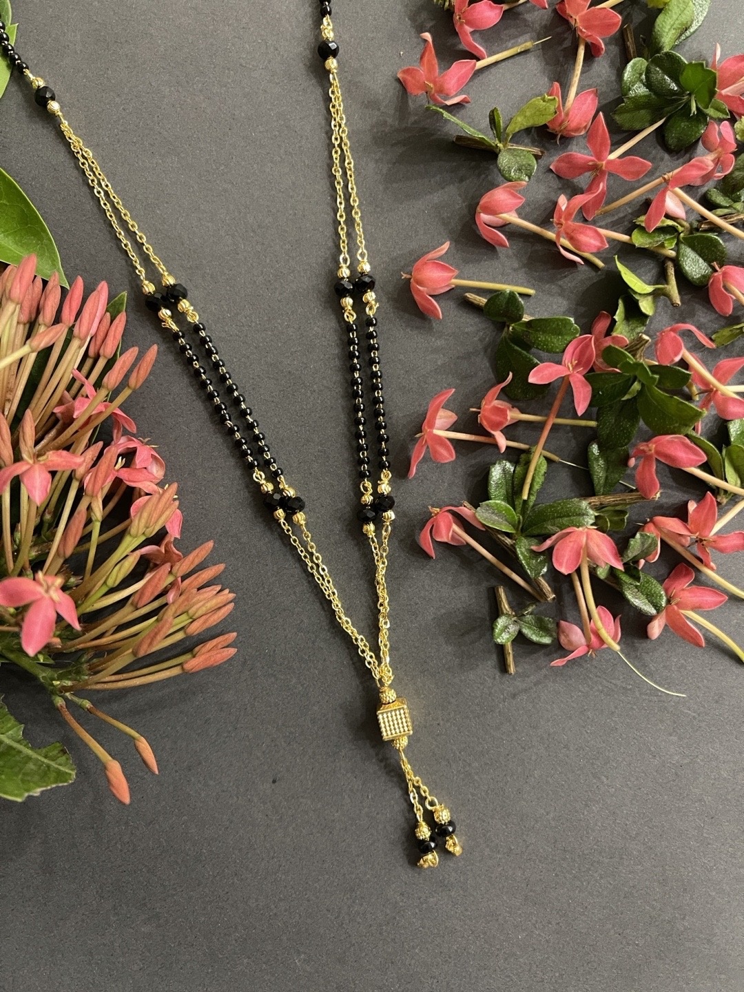 

Digital Dress Room Gold-Plated Black Beaded Short Mangalsutra
