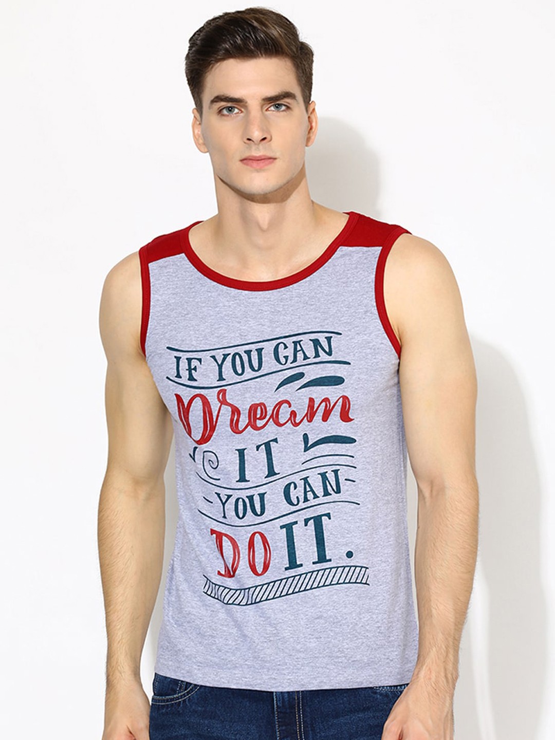 

V2 Value & Variety Men Grey Typography Raw Edge T-shirt