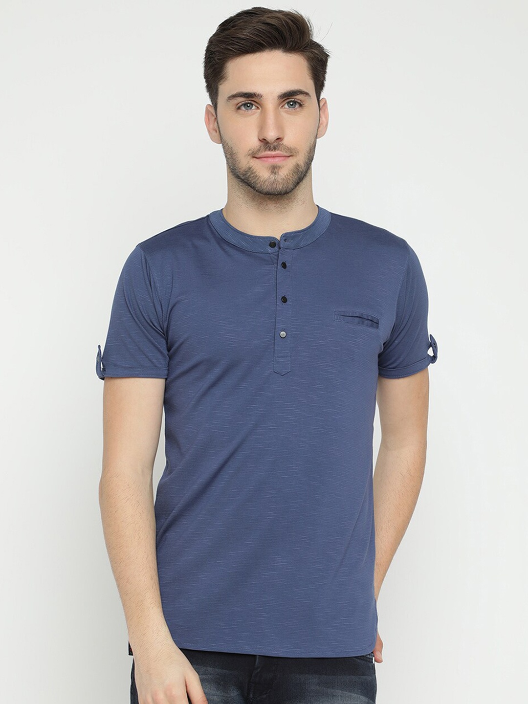 

V2 Value & Variety Men Blue Henley Neck T-shirt