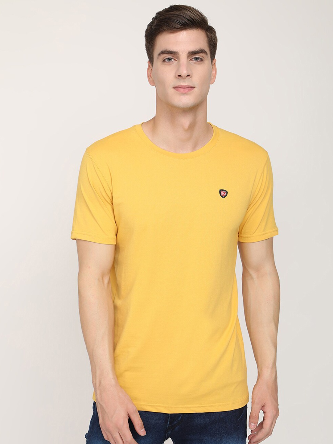 

V2 Value & Variety Men Mustard Yellow Raw Edge T-shirt