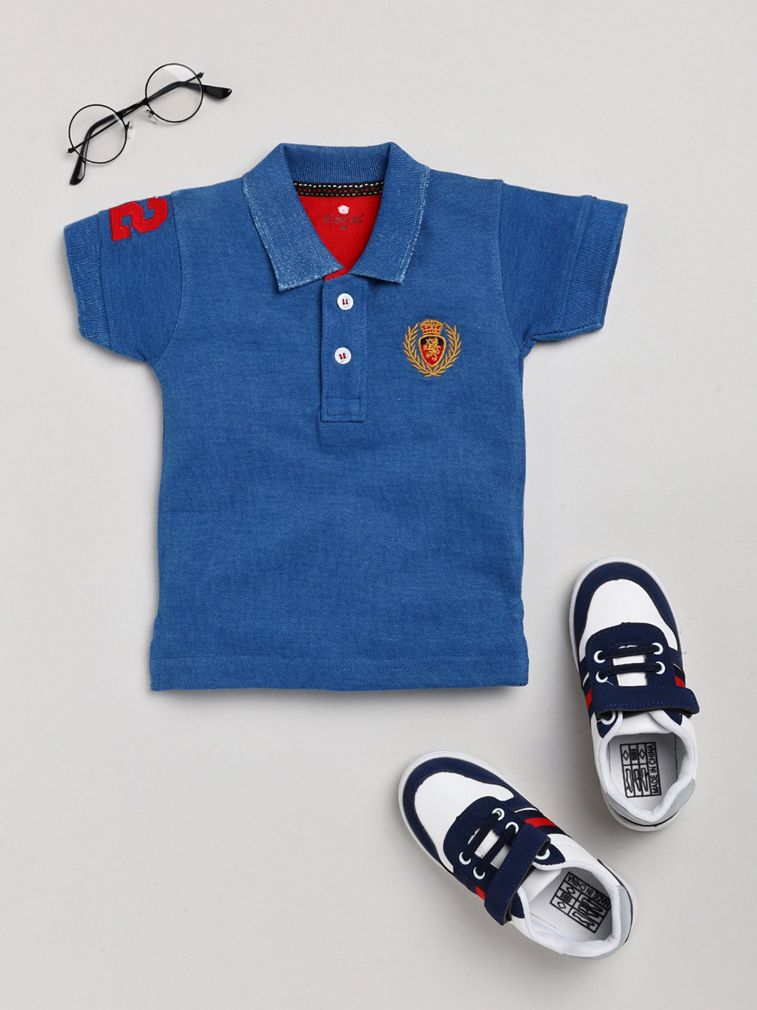 

Olio Kids Boys Blue Polo Collar Applique T-shirt