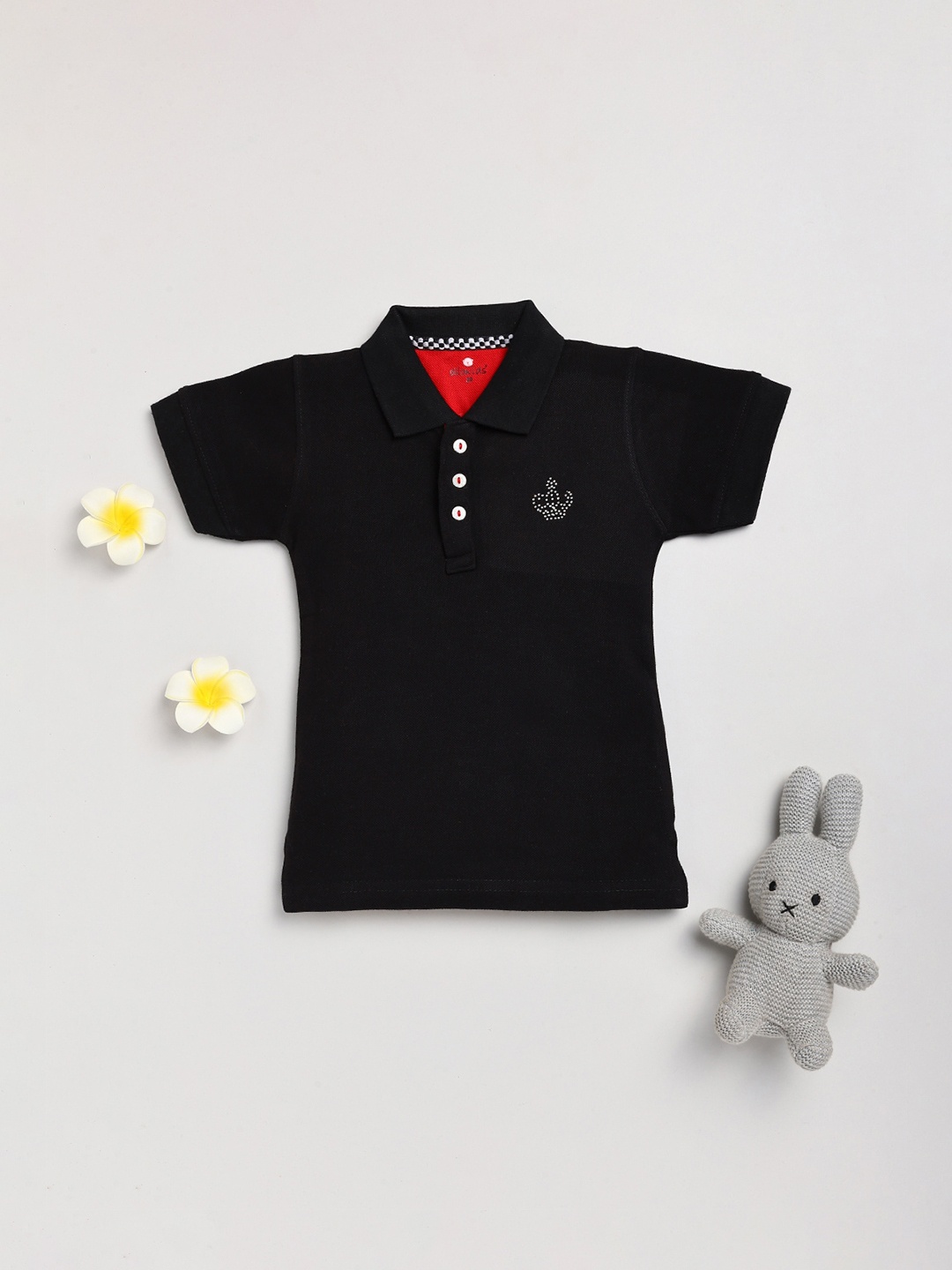 

Olio Kids Girls Black Polo Collar Applique T-shirt