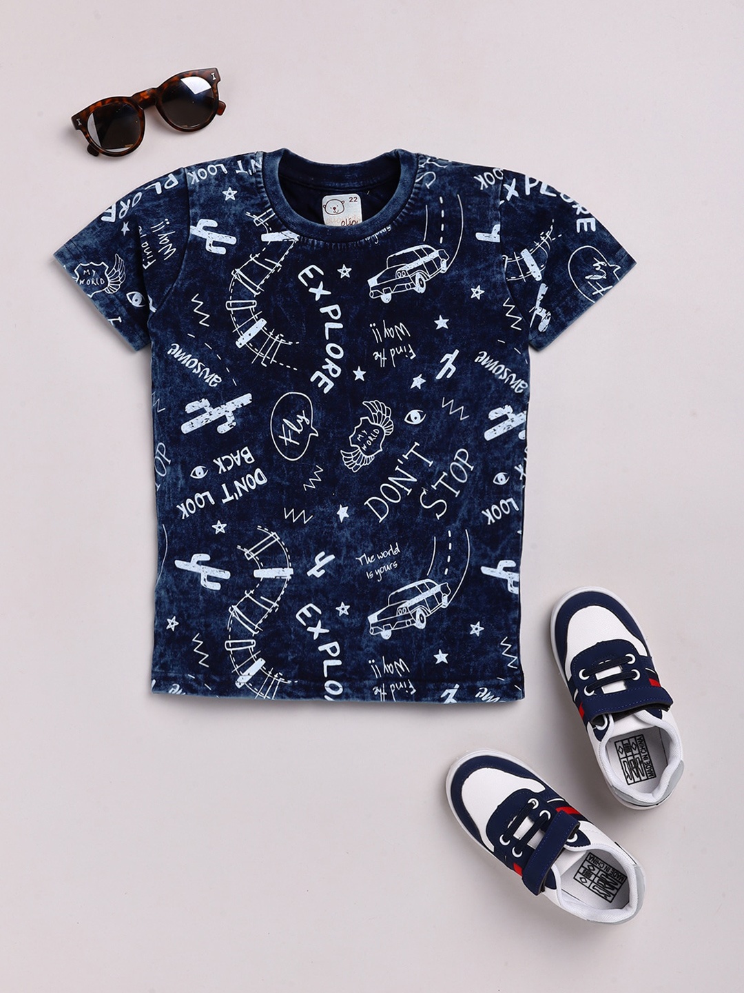 

Olio Kids Boys Blue Printed T-shirt