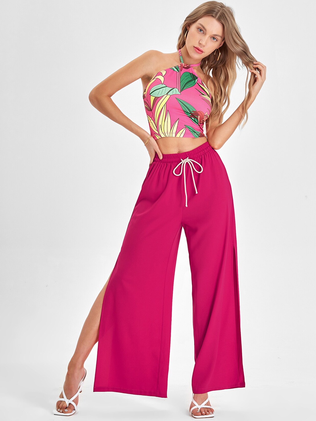 

URBANIC Women Pink Printed Top & Trousers