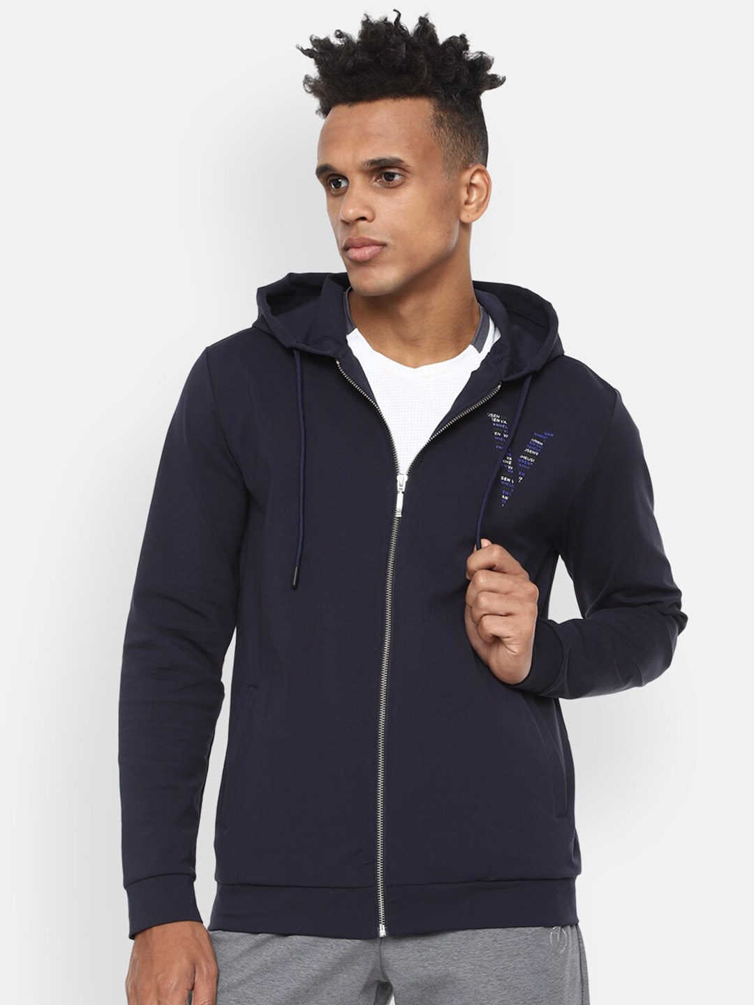 

Van Heusen Flex Men Running Hooded Sweatshirt, Navy blue