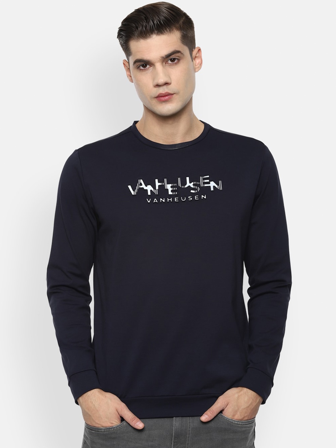 

Van Heusen Flex Men Navy Blue Printed Sports Sweatshirt