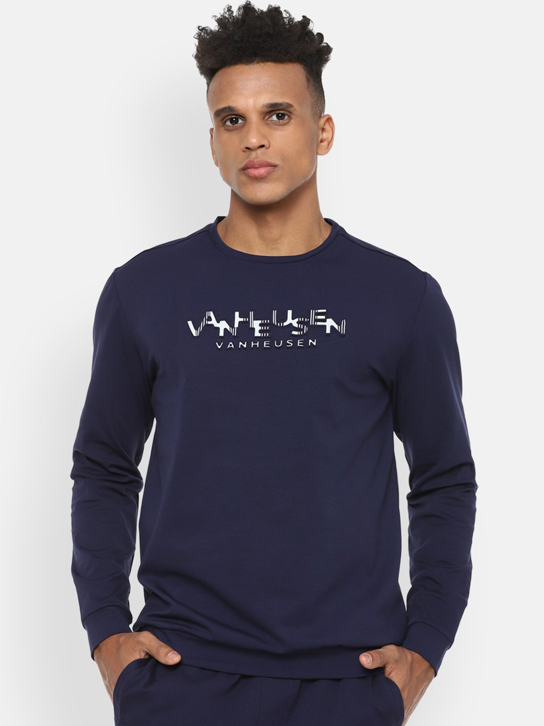 

Van Heusen Flex Men Navy Blue Printed Running Sweatshirt