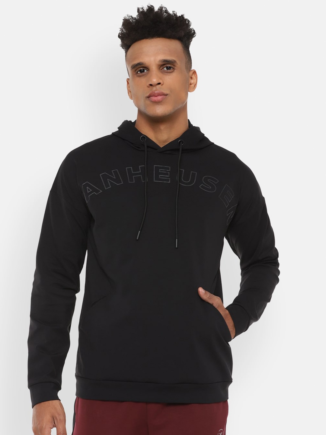 

Van Heusen Flex Men Running Printed Hooded Sweatshirt, Black