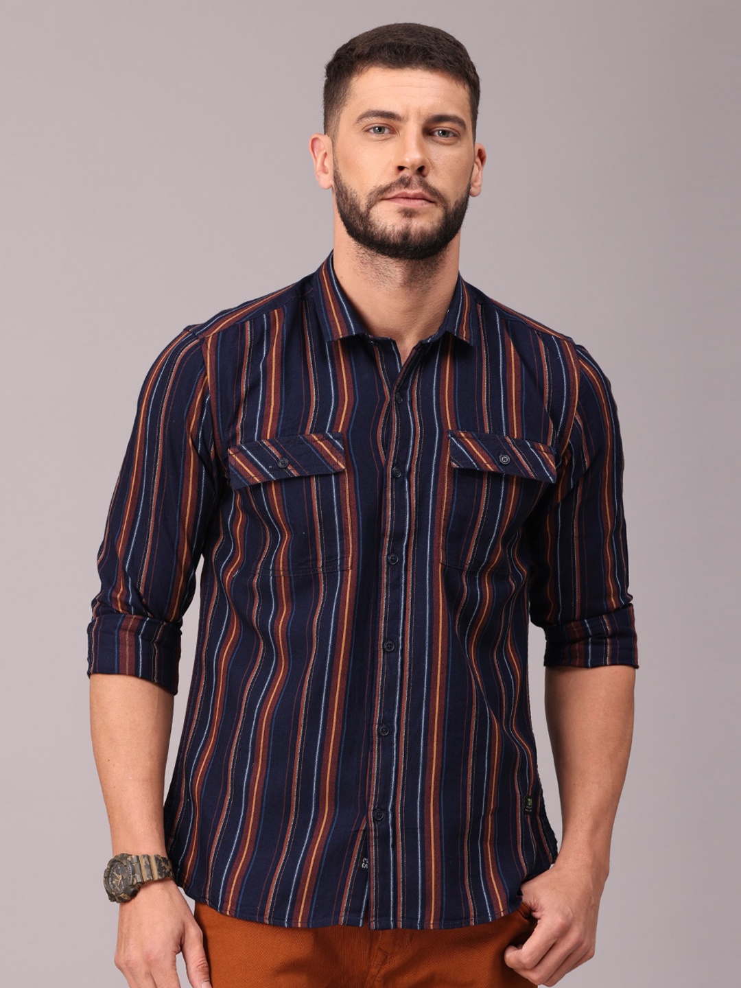 

FOGA Men Multicoloured Classic Slim Fit Striped Casual Shirt, Multi