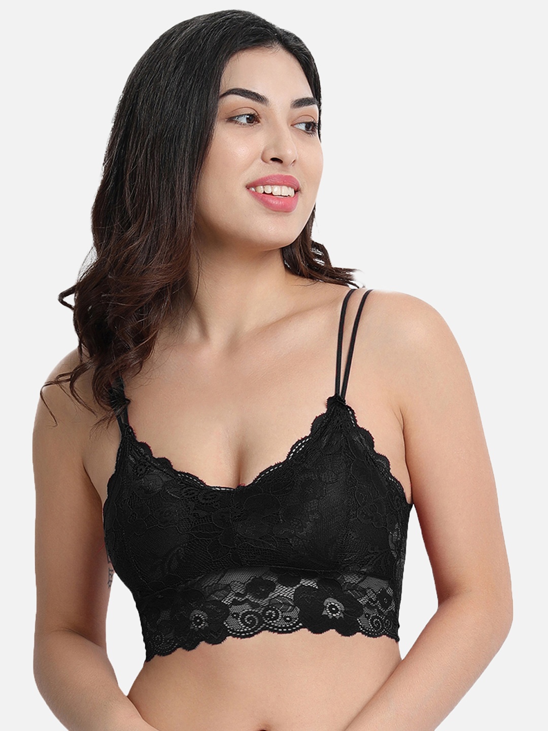 

DEALSEVEN FASHION Black Floral Lace Bralette Bra - Lightly Padded