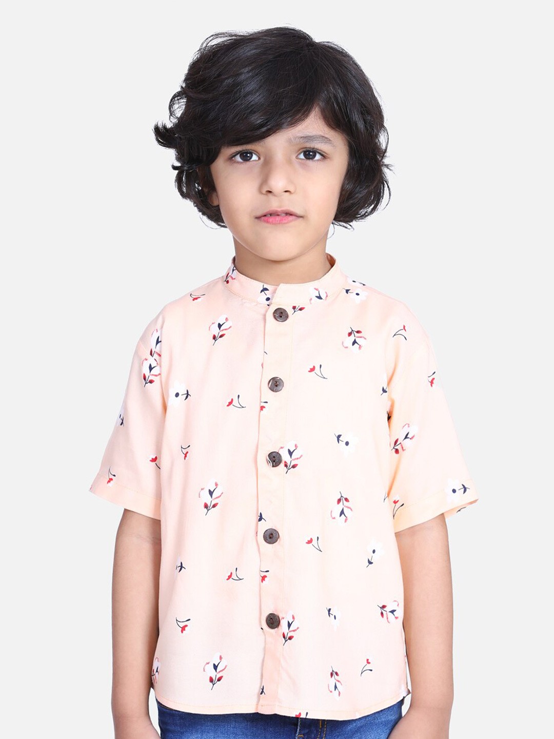 

Cutiekins Boys Peach-Coloured Comfort Printed Casual Shirt