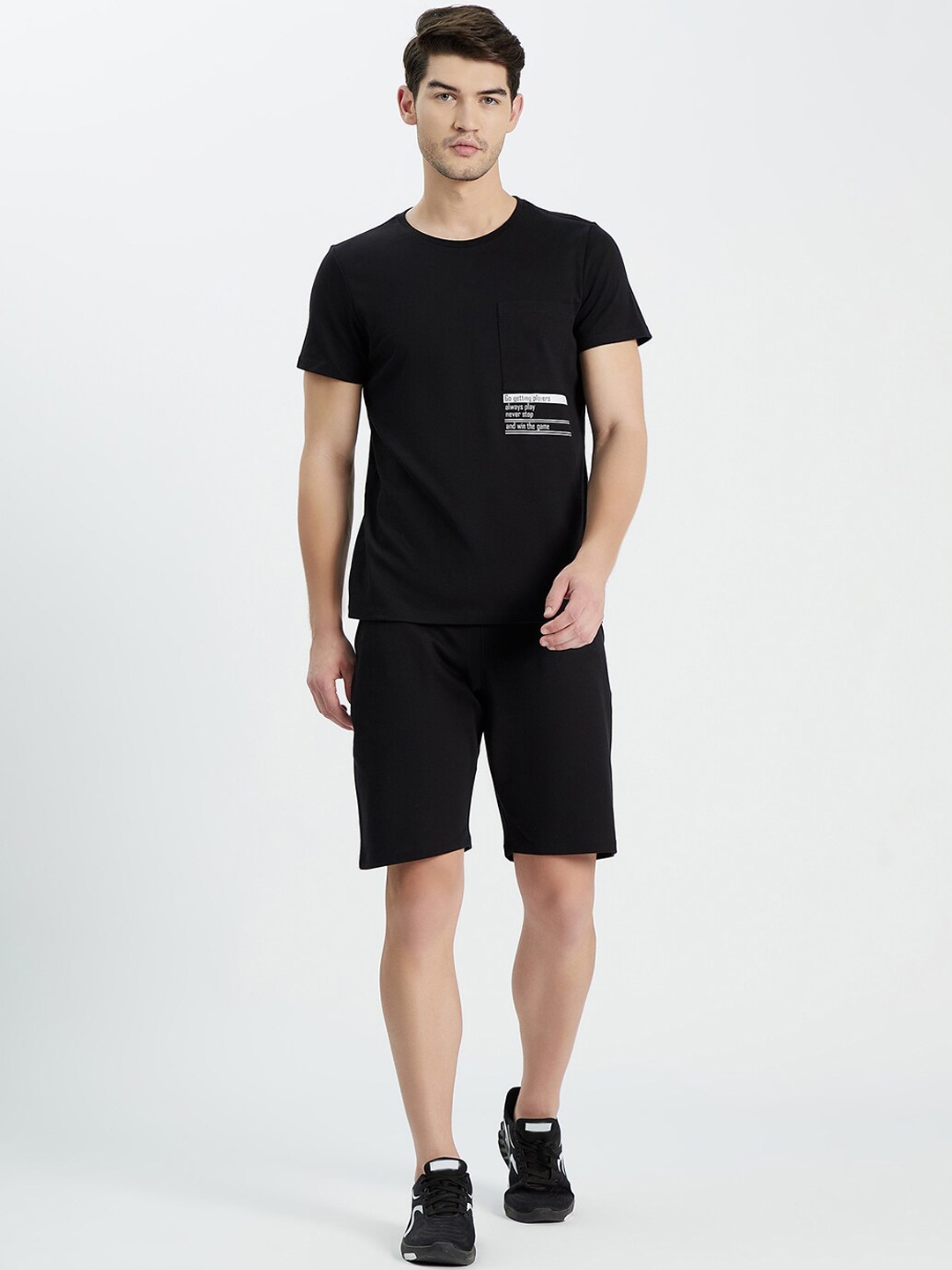 

EDRIO Men Black Solid Co-Ord Set