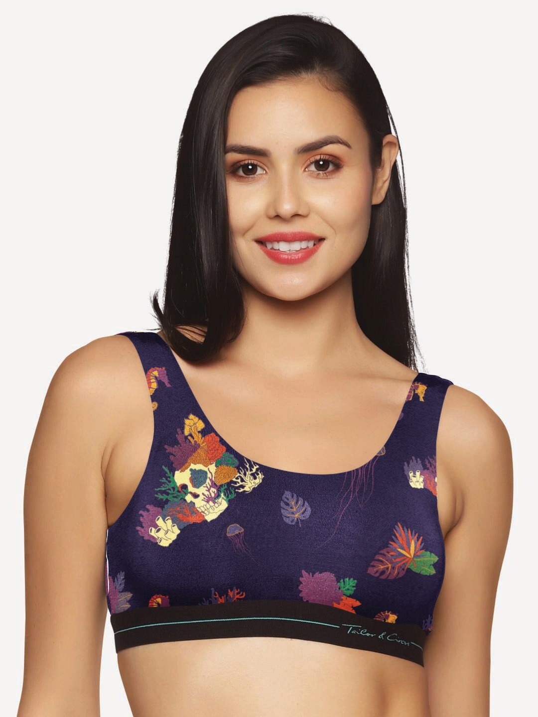 

Tailor & Circus Blue & Purple Floral Printed Non Padded Anti Bacterial Bralette Bra