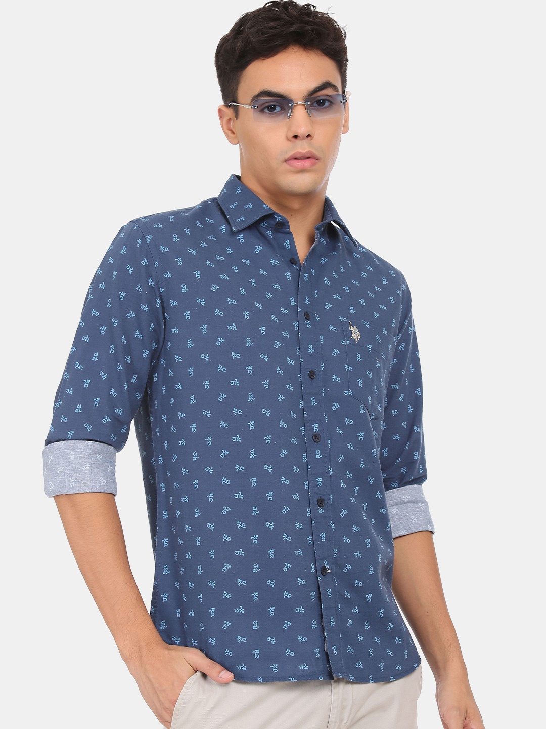 

U S Polo Assn Men Blue Floral Printed Casual Shirt