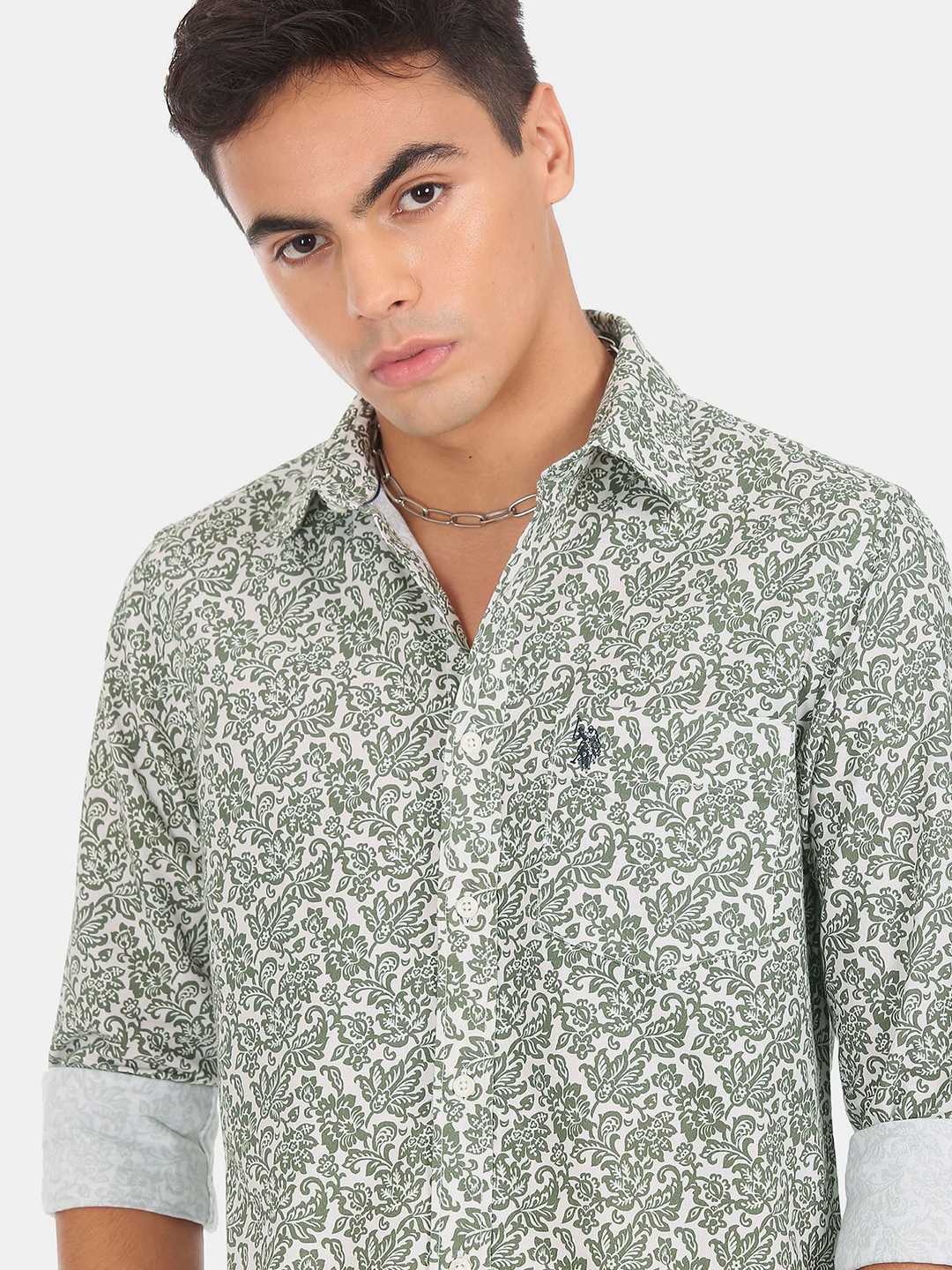 

U S Polo Assn Men White Floral Printed Casual Shirt
