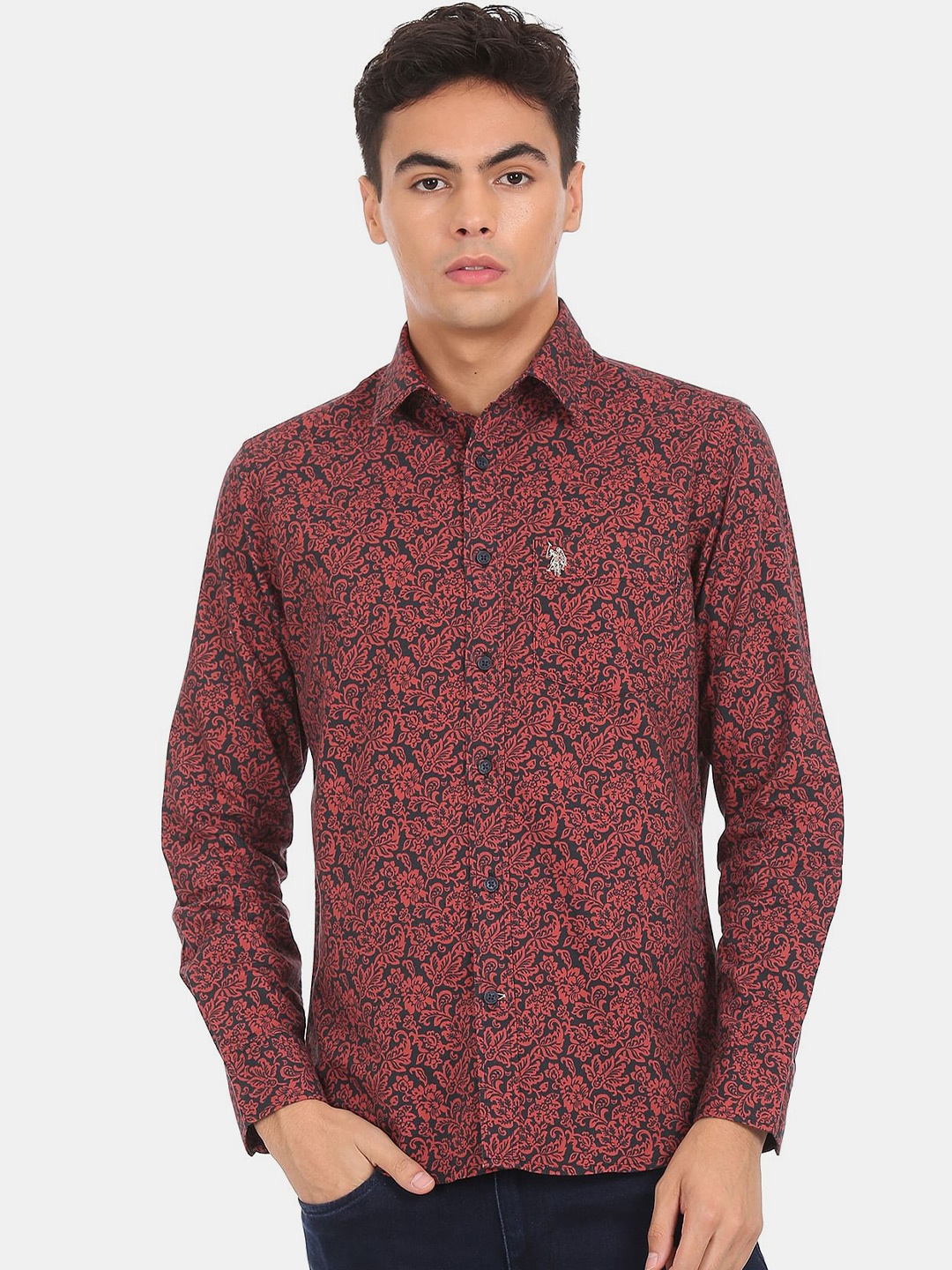 

U S Polo Assn Men Black Printed Casual Shirt