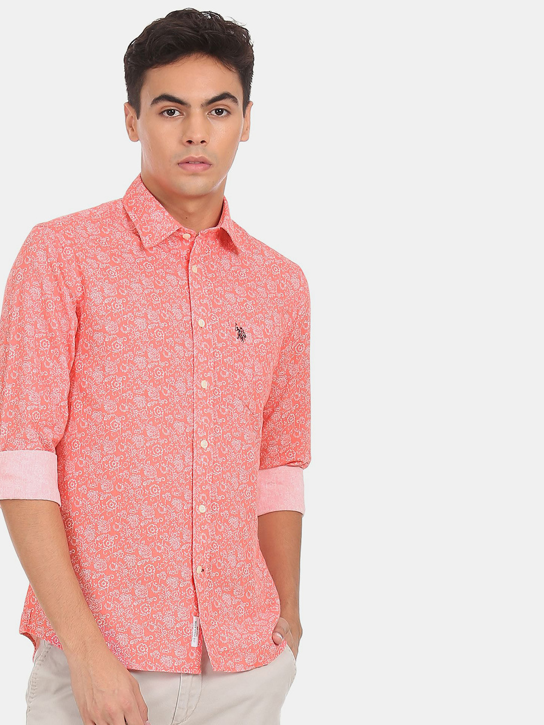 

U S Polo Assn Men Pink Floral Printed Casual Shirt