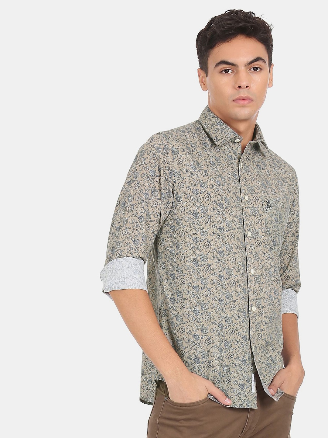 

U S Polo Assn Men Green Floral Printed Casual Shirt