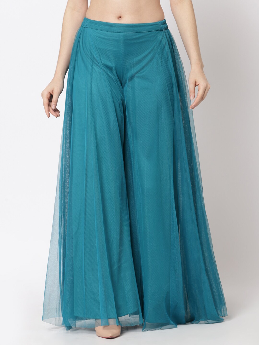 

Just Wow Women Teal Solid Flared Palazzos