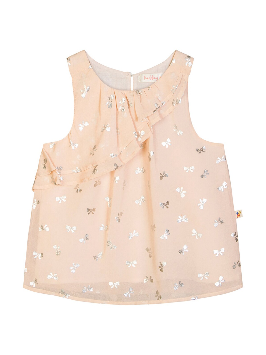 

Budding Bees Peach-Coloured Floral Print Georgette Top