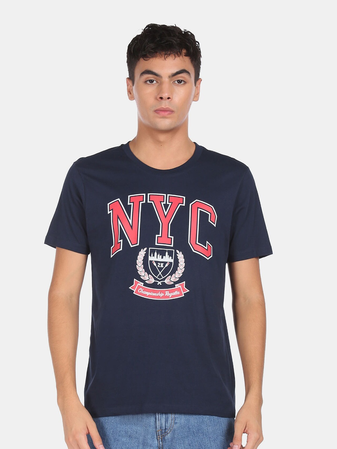 

Aeropostale Men Blue Typography Printed Applique T-shirt