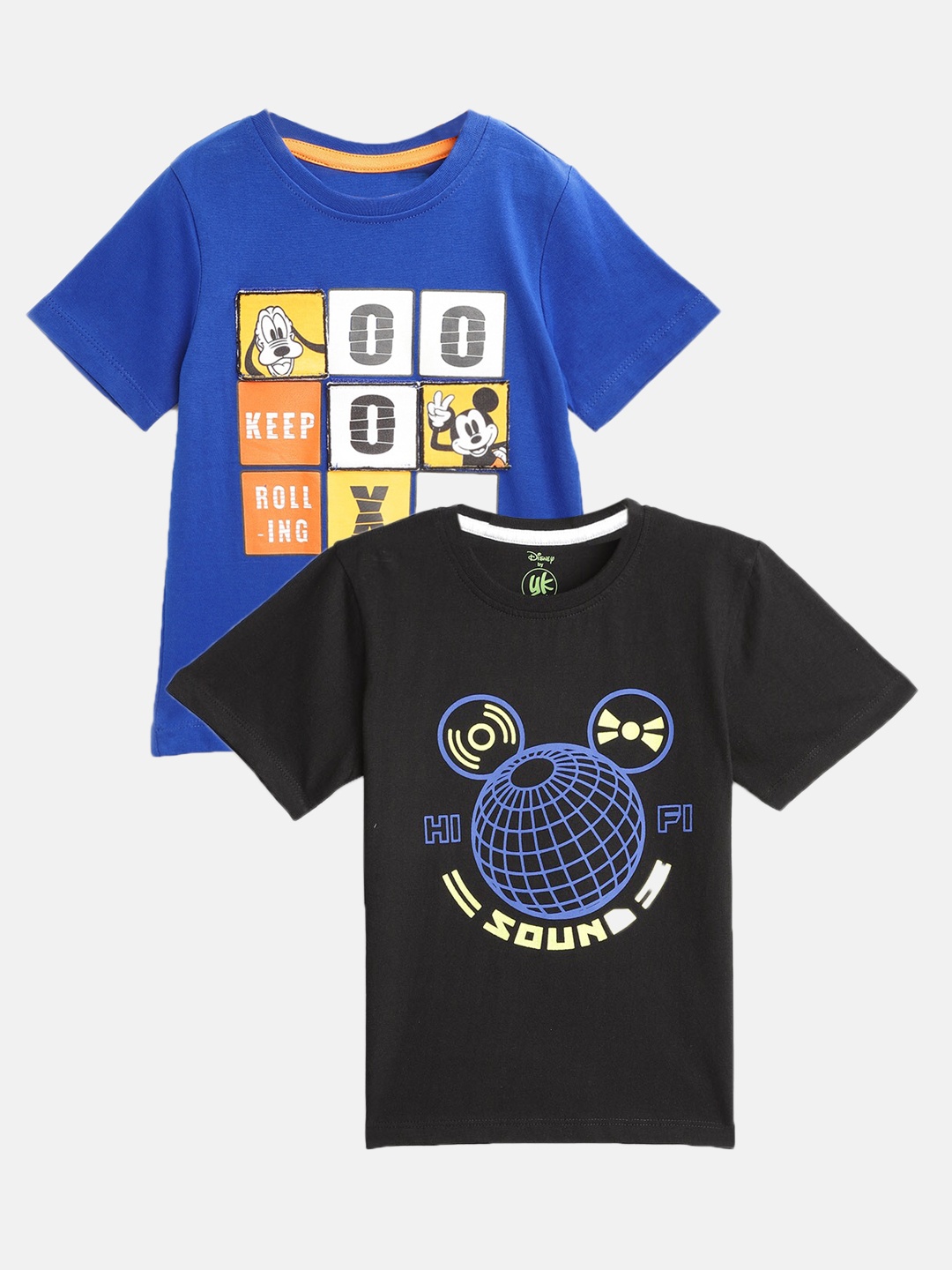 

YK Disney Boys Pack Of 2 Black & Blue Mickey Mouse Printed T-shirt
