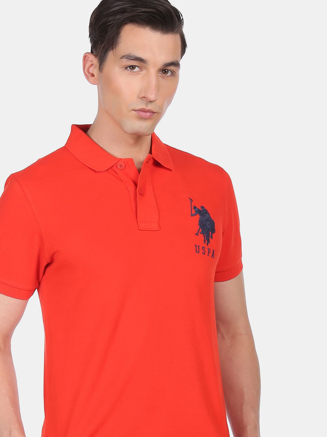 

U S Polo Assn Men Red Mandarin Collar T-shirt