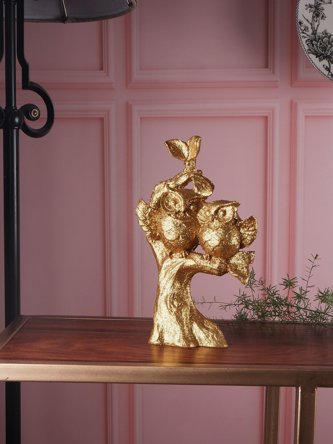 

THE WHITE INK DECOR Gold Colour Owl On Tree Theme Showpieces