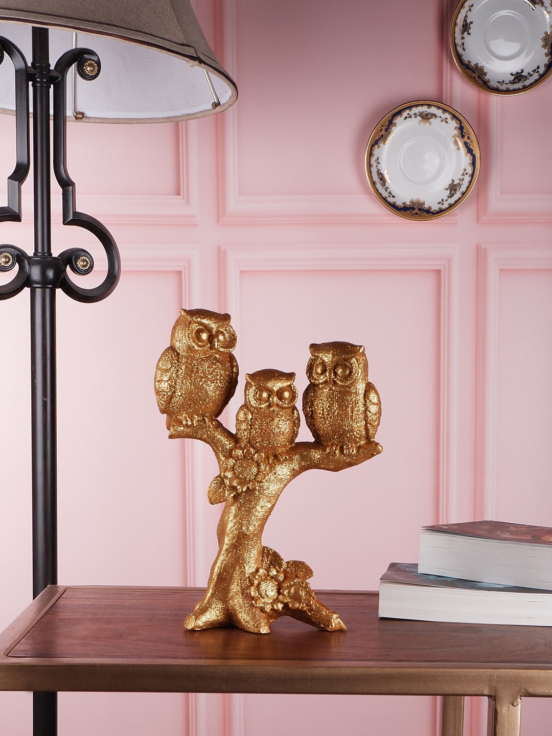 

THE WHITE INK DECOR Gold-Toned Fengshui Owl Showpiece