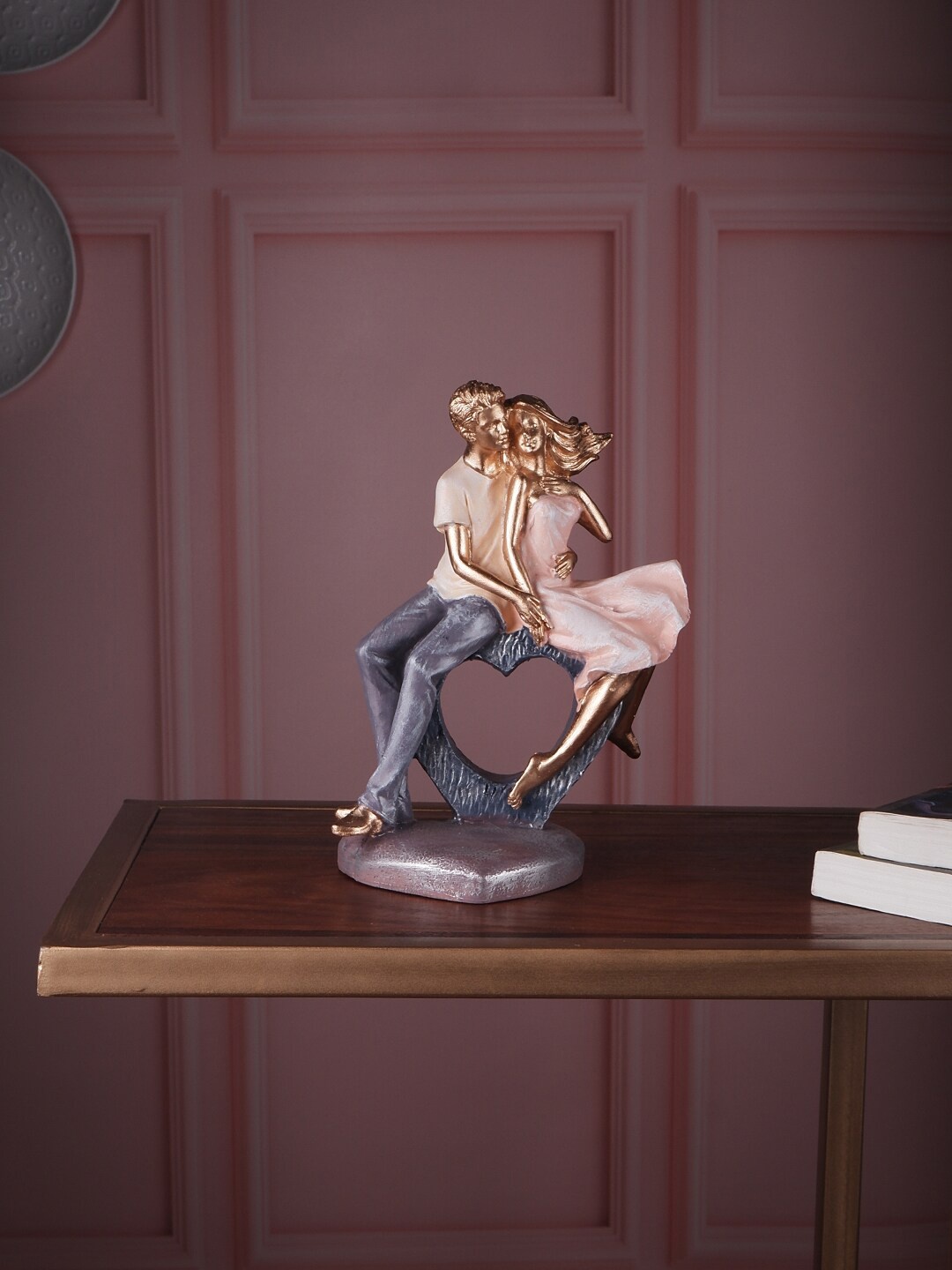 THE WHITE INK DECOR Pink & Gold Premium Couple Figurine Showpieces