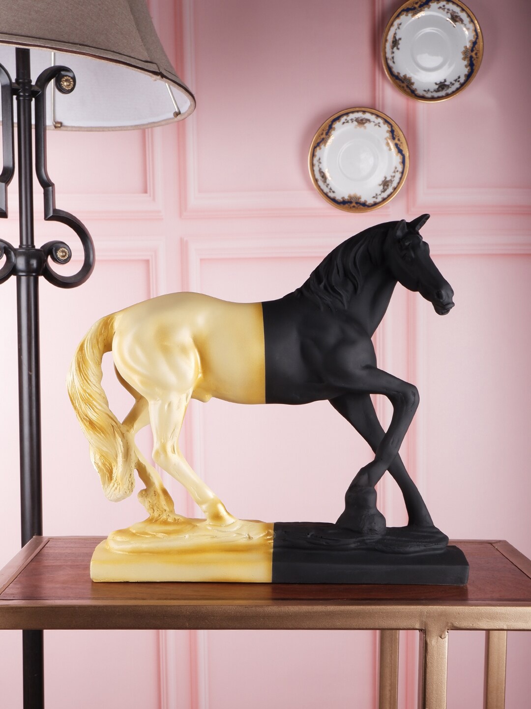 

THE WHITE INK DECOR Black & Gold-Colored Solid Horse Fengshui Showpieces
