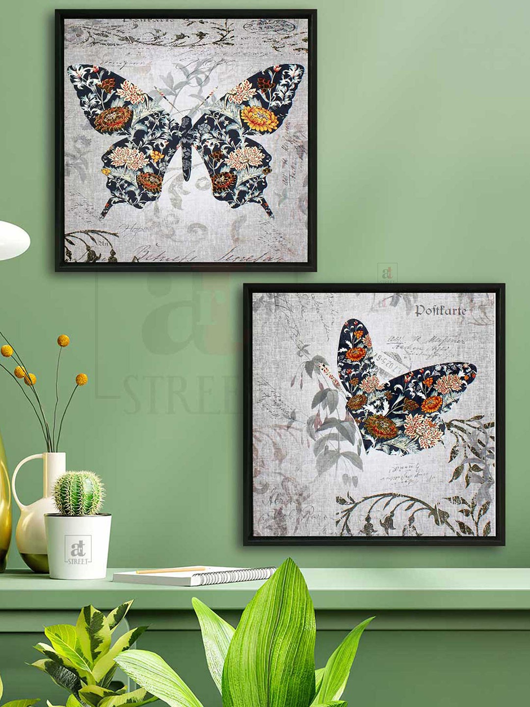 

Art Street Set of 2 Grey & Black Butterfly Canvas Painting Wall Art