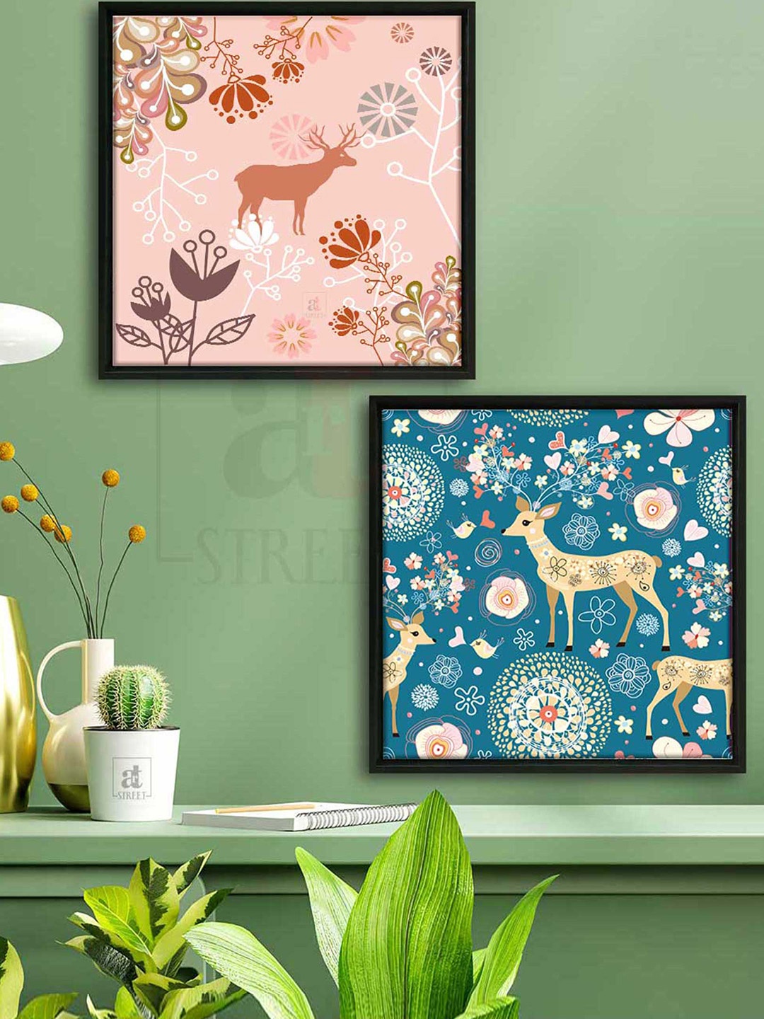 

Art Street Set Of 2 Blue & Peach Canvas Painting Wall Art, Multi